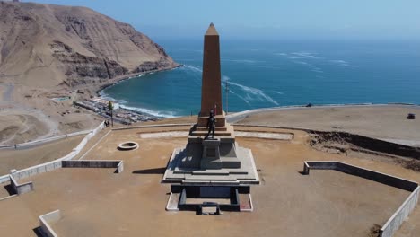 obelisk monument with soldier holding peruvian flag