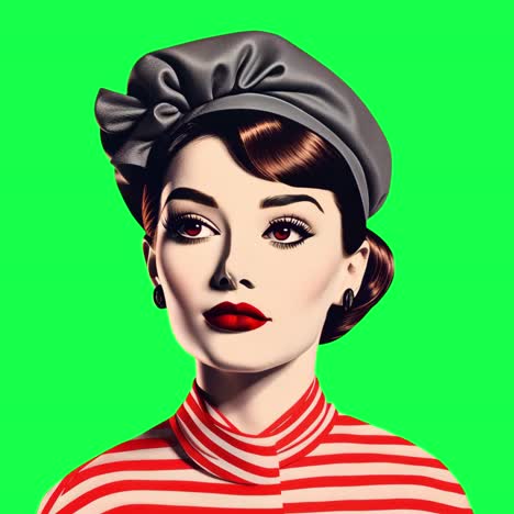 vintage fashion portrait elegance animation, transparent 4k video, green screen