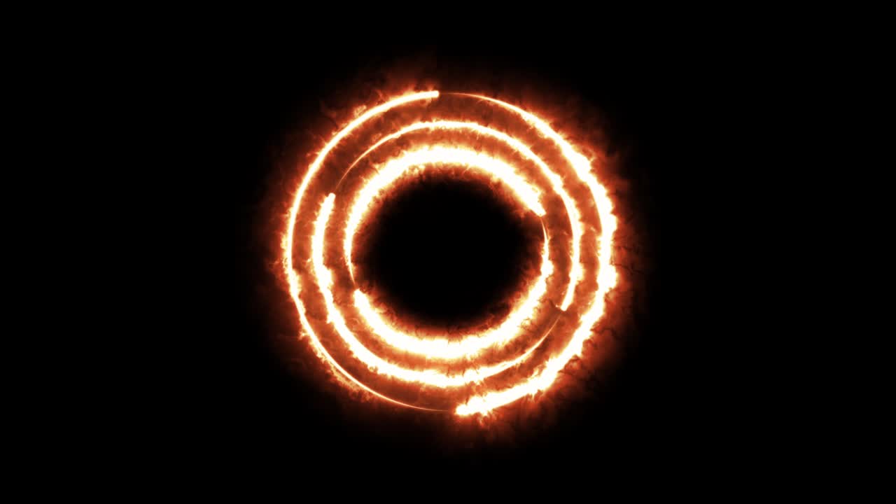 Colorful orange fire of neon line blaze glowing flashing animation loop moving random on a black background.