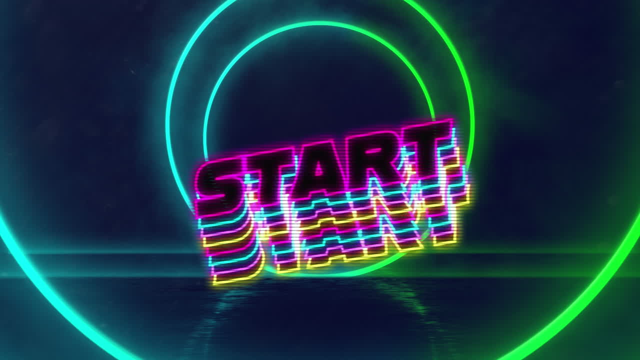 animación del texto de inicio sobre formas geométricas móviles