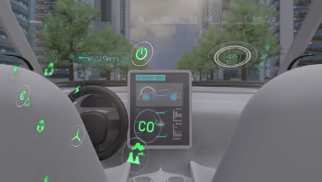 animación del procesamiento de datos sobre automóviles y paisajes urbanos.