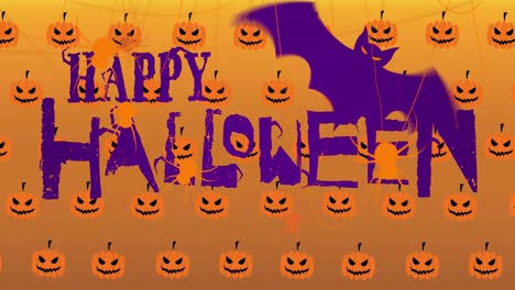 Animation-of-happy-halloween-text-over-pumpkins