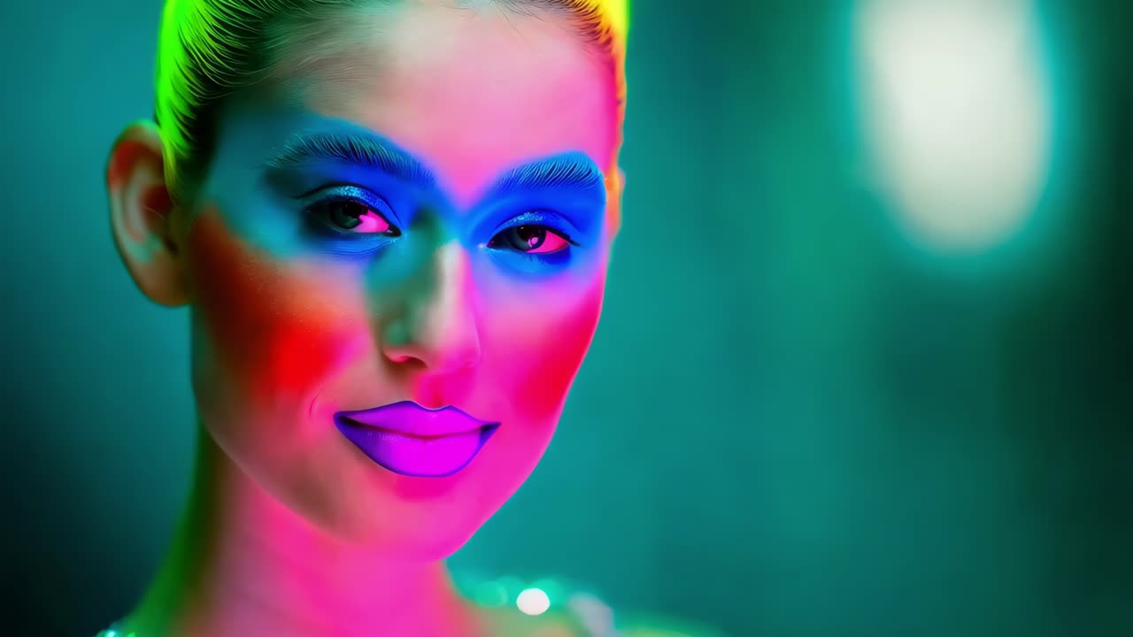 retrato de maquillaje de neón colorido