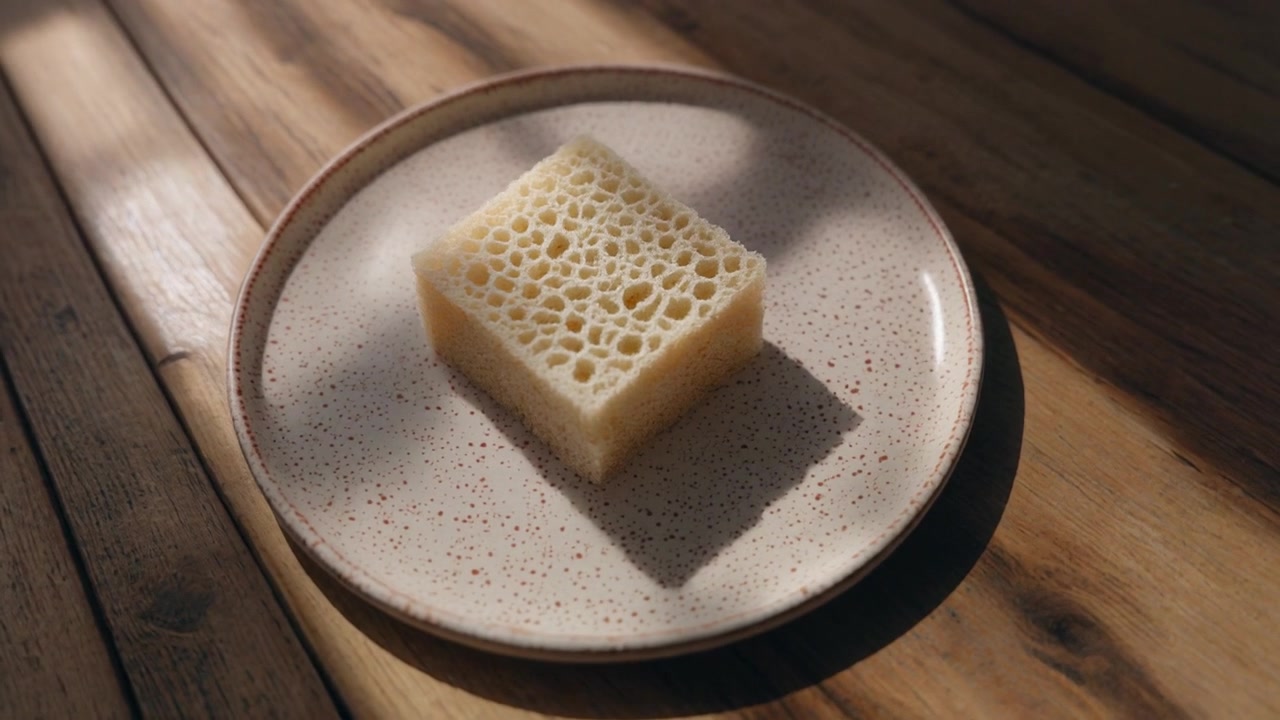 Square Honeycomb Sponge on a Speckled Ceramic Plate