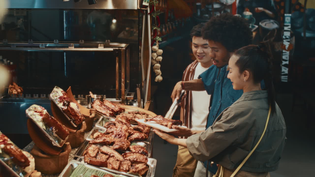 Multiethnic Friends Visiting Street Food Market