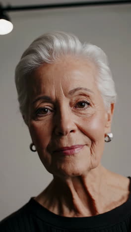 close-up portrait of an elegant senior woman with white hair