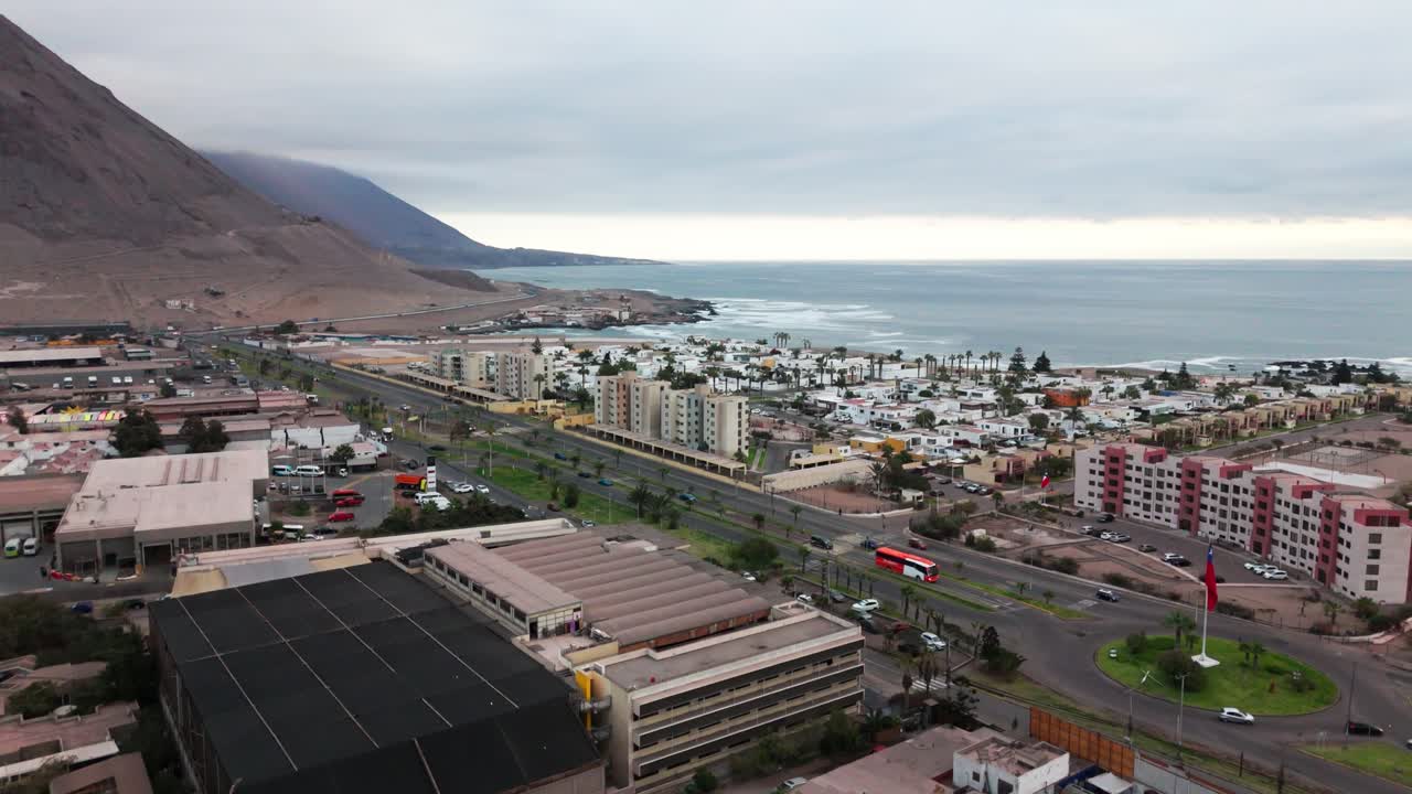 Iquique Chile Tarapaca Mountain Huayquique suburban sea ocean waves traffic