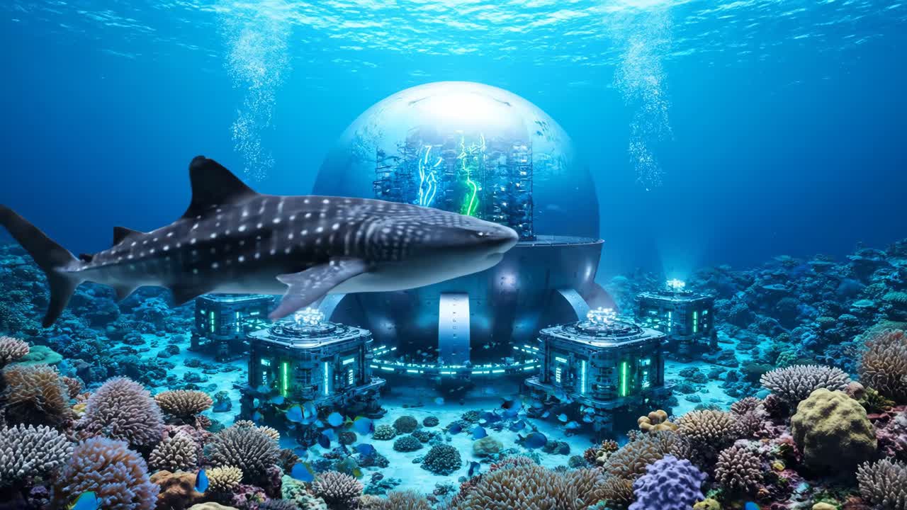 Underwater Futuristic Habitat with Whale Shark