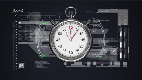animación de escaneado de visores y procesamiento de datos con cronómetro