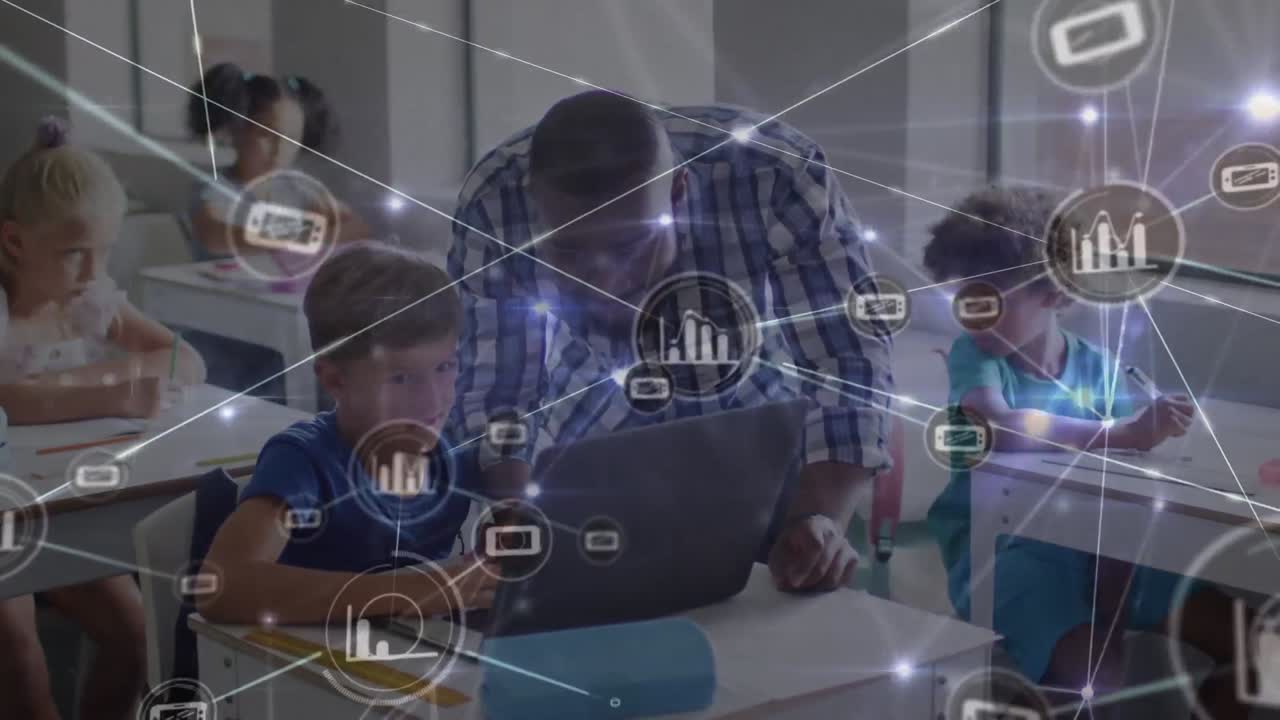 animación de la red de conexiones entre diversos escolares en el aula