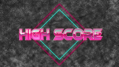 animation of high score text over geometrical shapes on dark background