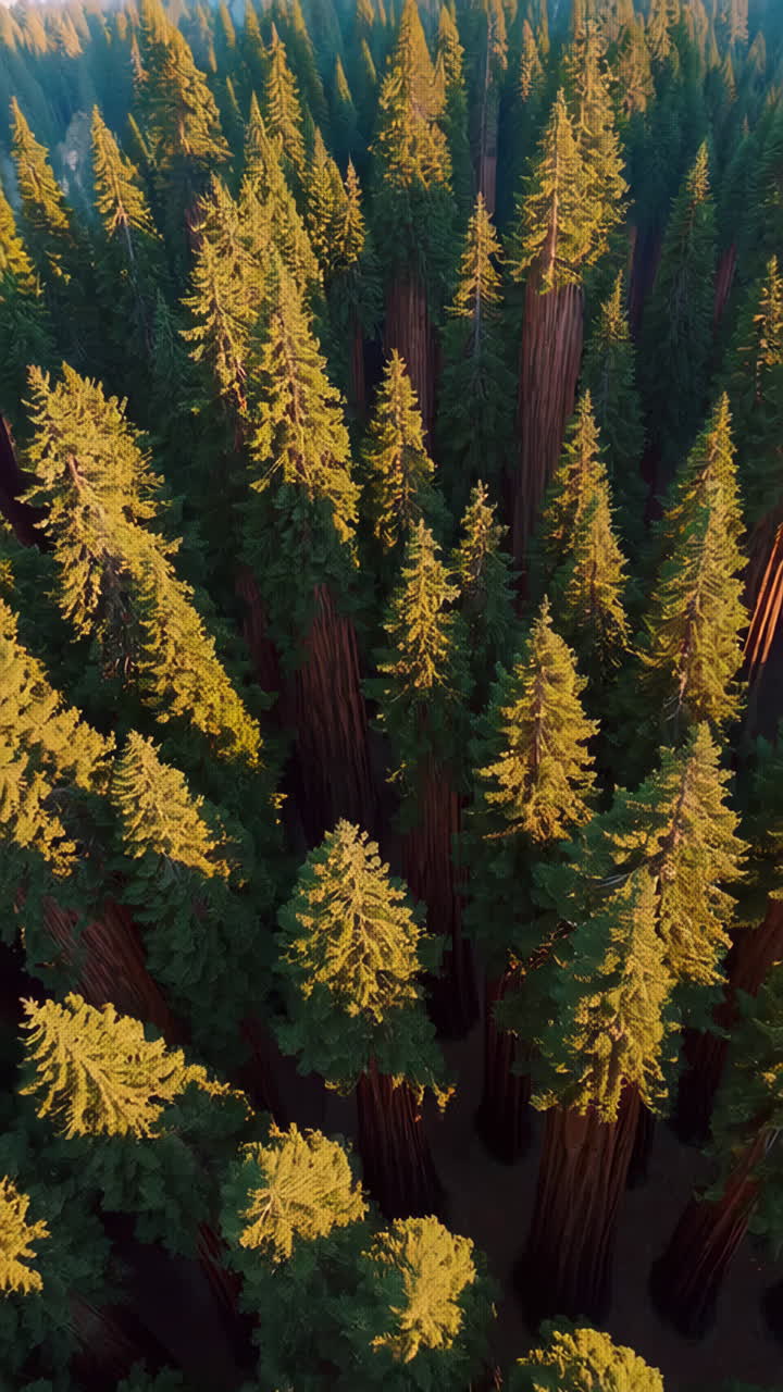 Foresta di sequoie baciata dal sole vista dall'alto