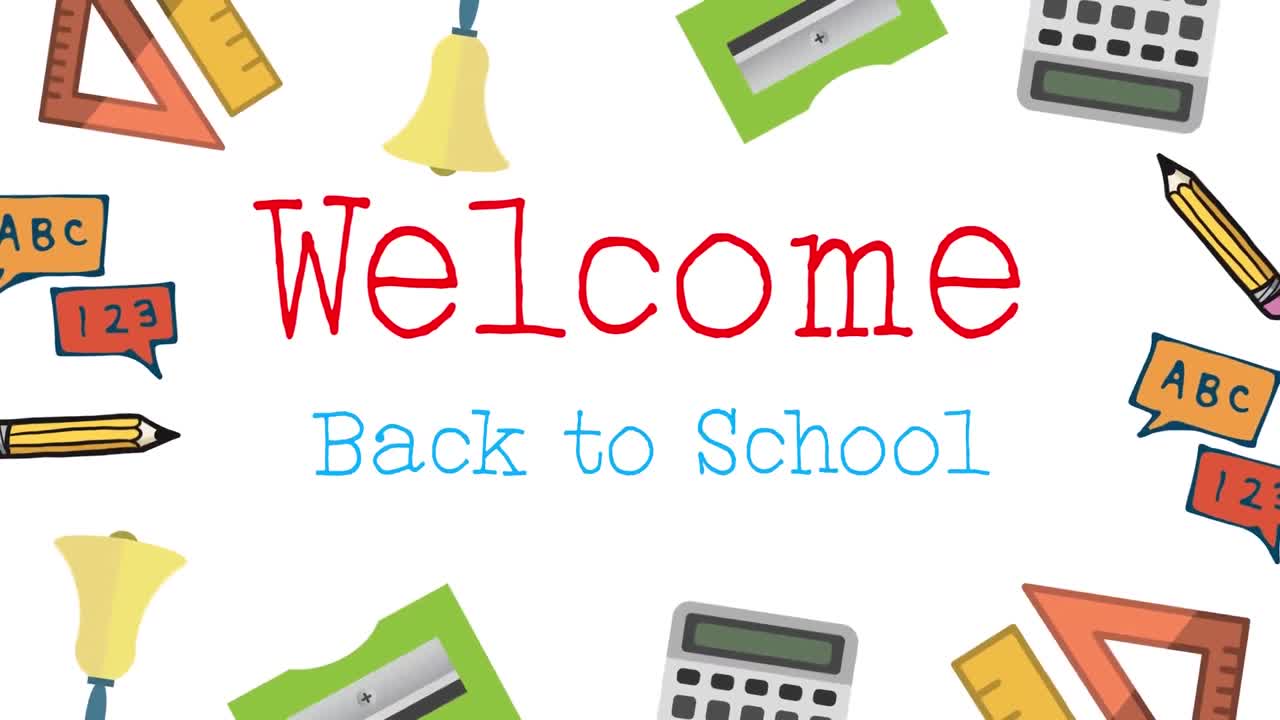 학교 아이콘 위에 학교로 돌아가는 텍스트의 애니메이션