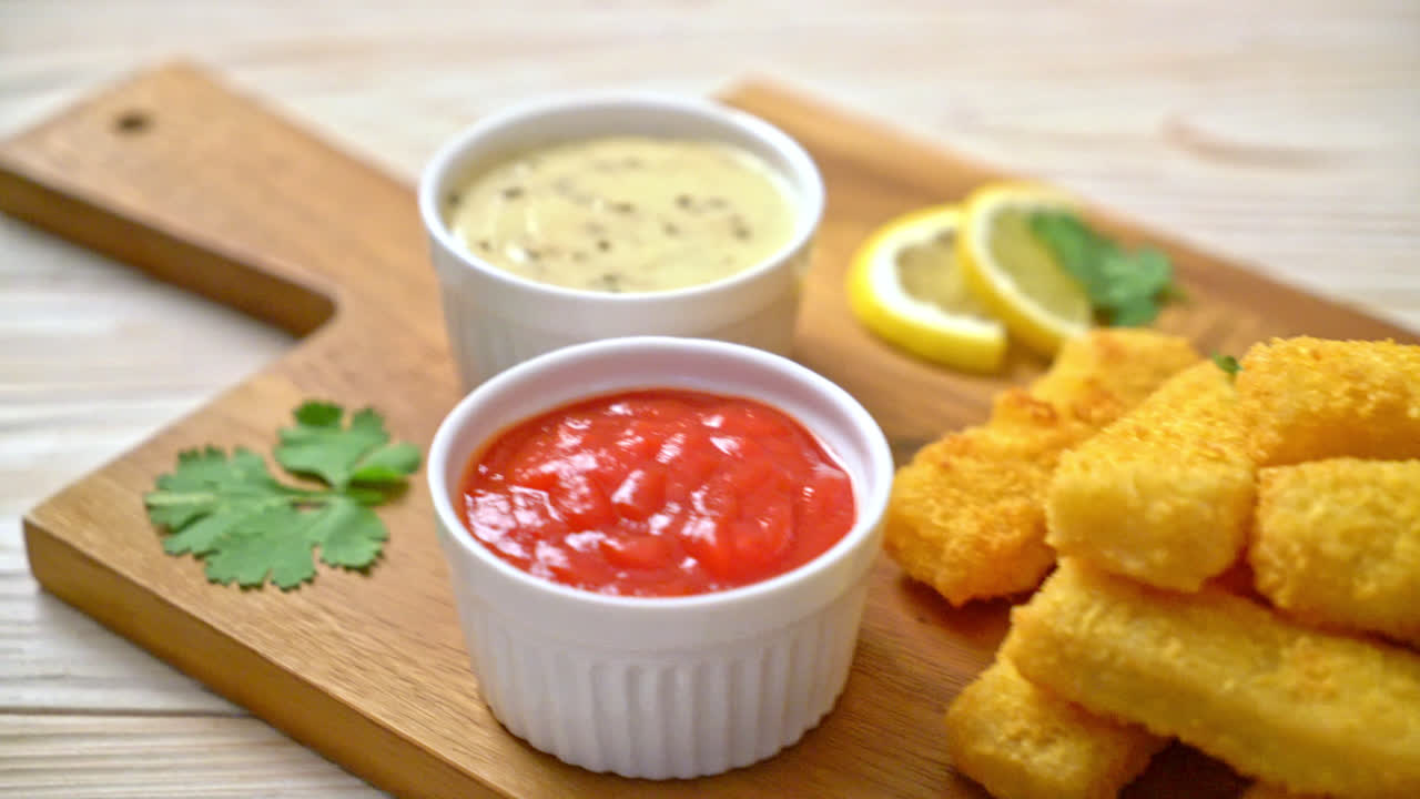 stecca di pesce fritto o patatine fritte pesce con salsa