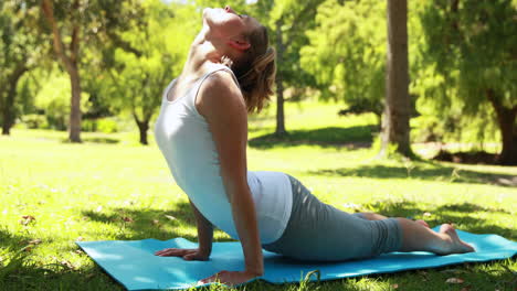 Fitte-Frau-Macht-Yoga-Im-Park