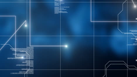 animación del procesamiento de datos y rastros luminosos sobre fondo azul
