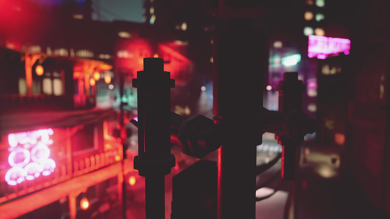 밤의 사이버 크 도시 풍경