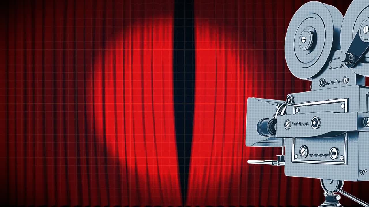 스포트라이트와 빨간 커튼의 애니메이션