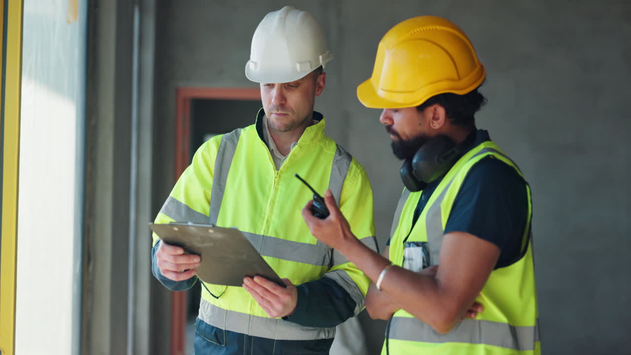 trabajadores de la construcción discutiendo el proyecto