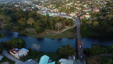 aerial over the hawkesworth bridge and san ignacio in belize