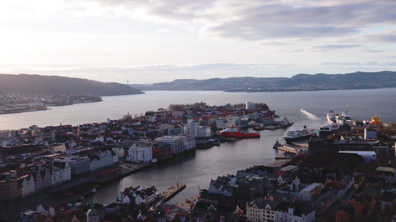 Beautiful view over Bergen, Norway from Fjellveien on a sunny day