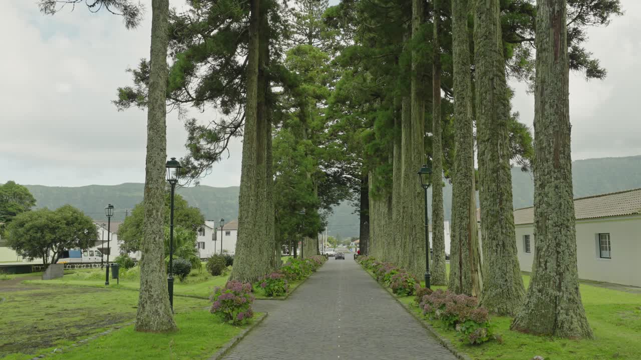 Pathway to S&atilde;o Nicolau Church in Sete Cidades, S&atilde;o Miguel, Azores - gimbal