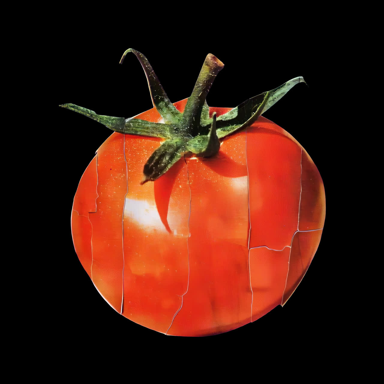 Vibrant cracked tomato close-up animation isolated asset, transparent 4K video, alpha channel