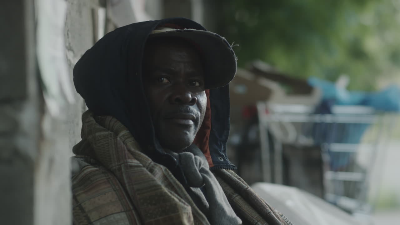 Portrait of Black Homeless Beggar