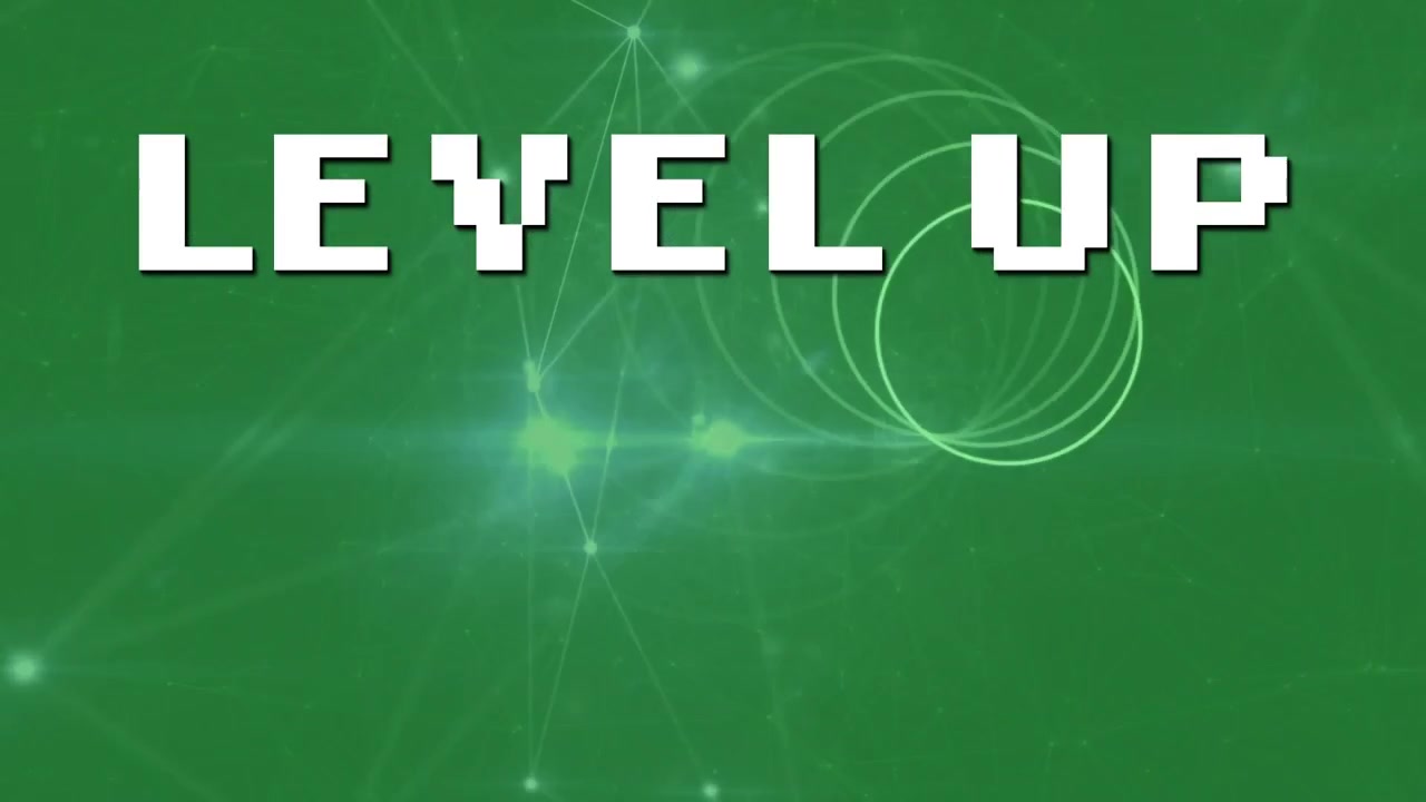 Animation of level up text and network of connections on green background