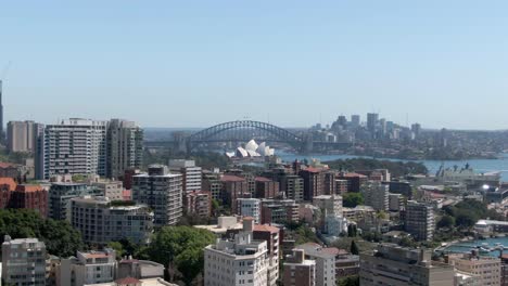 panorama of cityscape with opera house in backdrop at sydney port in new south wales, australia