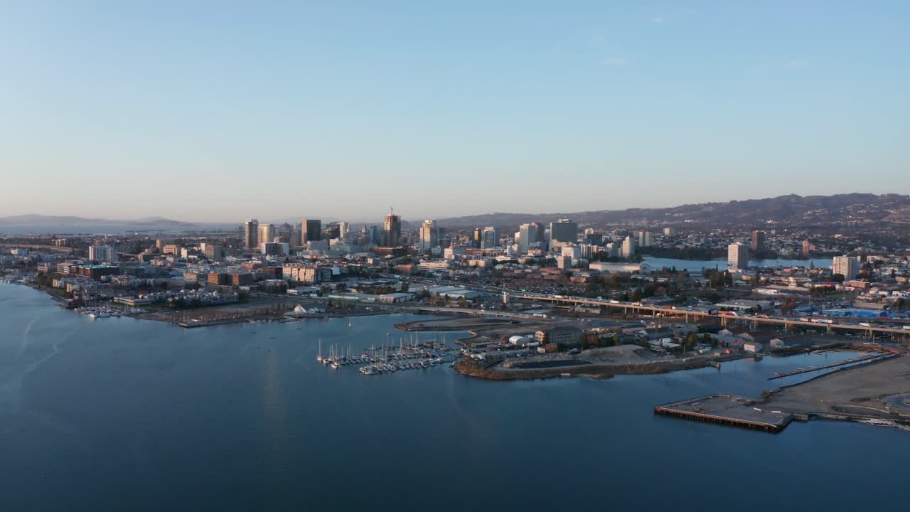 A long shadow sunset across the massive city in the urban daylight