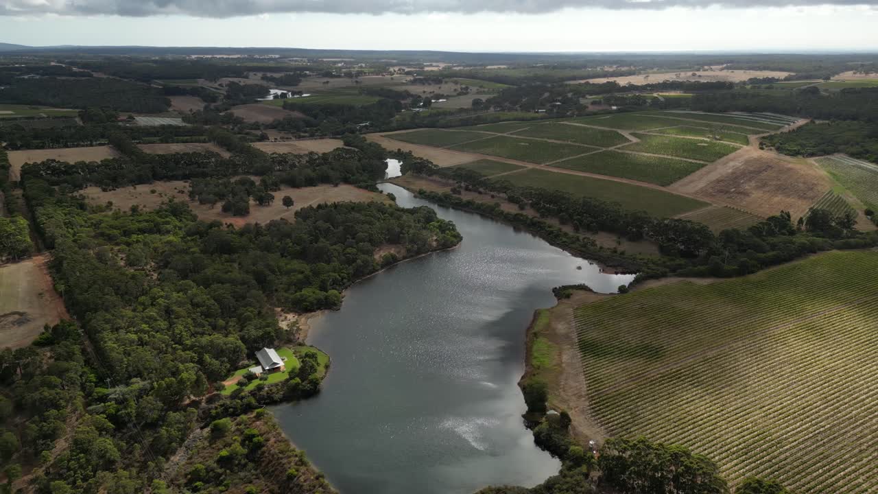 Vista panoramica aerea dei vigneti lungo il fiume Margaret nell'Australia Occidentale