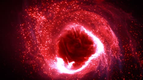 abstract red glowing particle loop with mysterious fusion plasma nucleus and swarm vortex