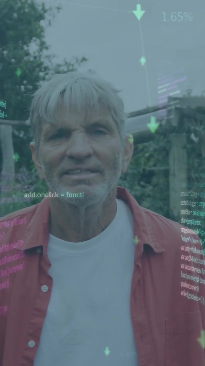 Animazione di linguaggio informatico su un anziano uomo caucasico che fa giardinaggio
