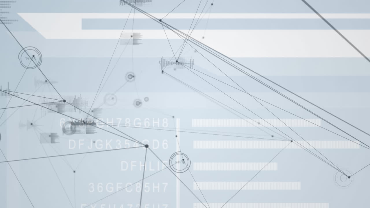 Animation of network of connections and data processing on white background