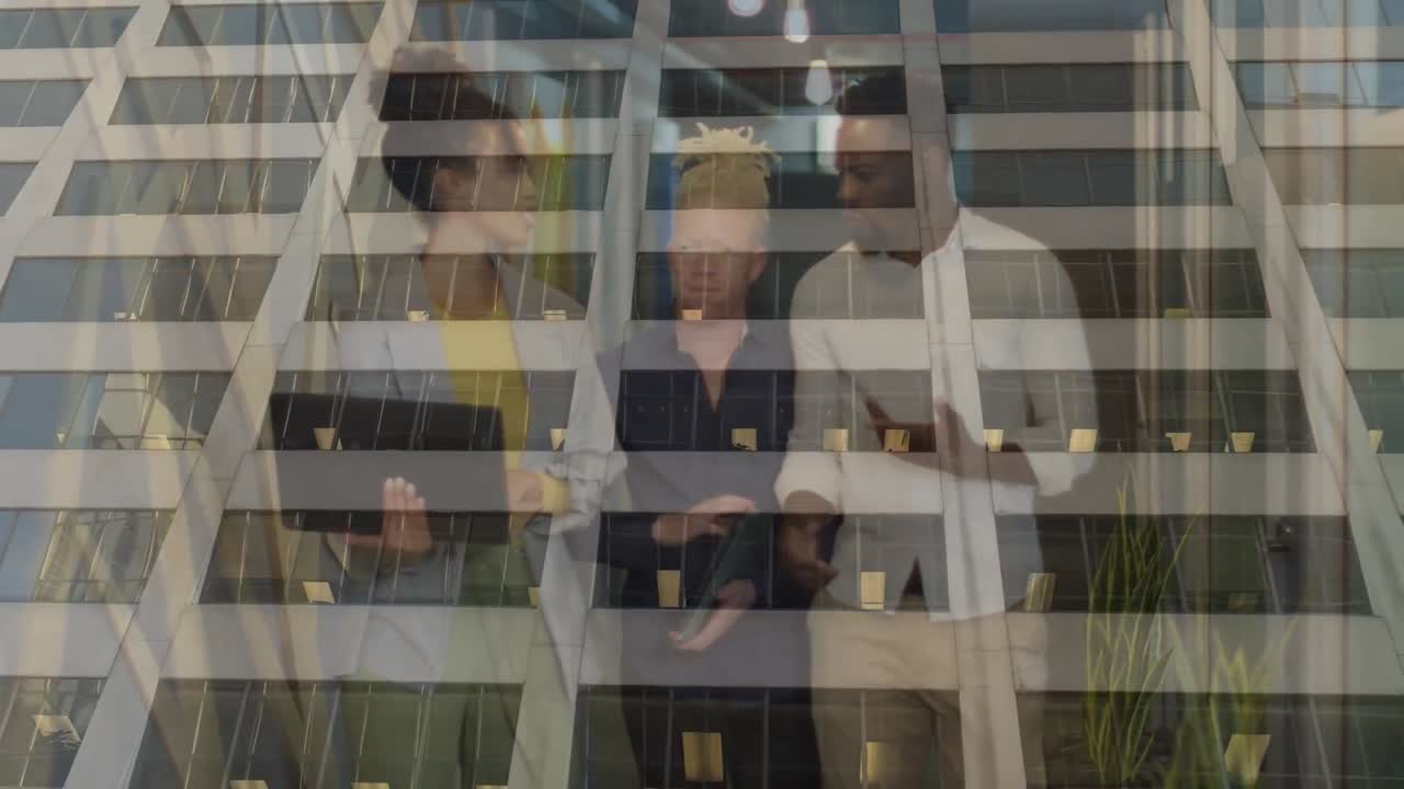 animação da paisagem urbana sobre um grupo diversificado de empresários