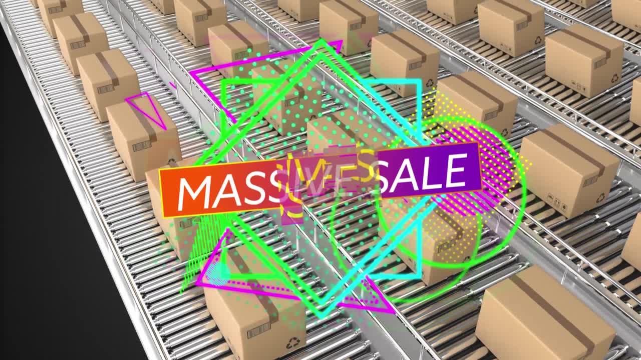 컨베이어 벨트에 패키지를 넣은 대규모 판매