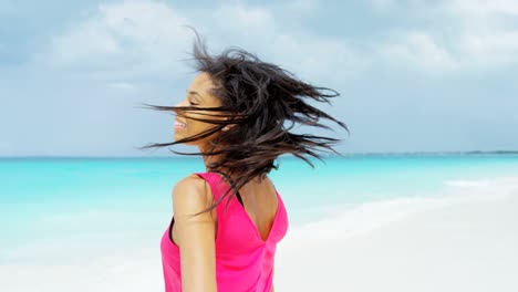 portrait of luxury destination ethnic female walking barefoot