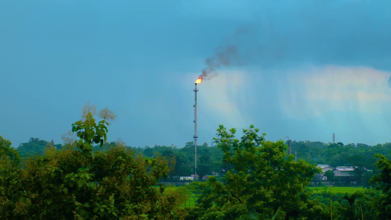 가스 또는 석유 공장 스테이션이 산림 환경에 해를 끼니다.