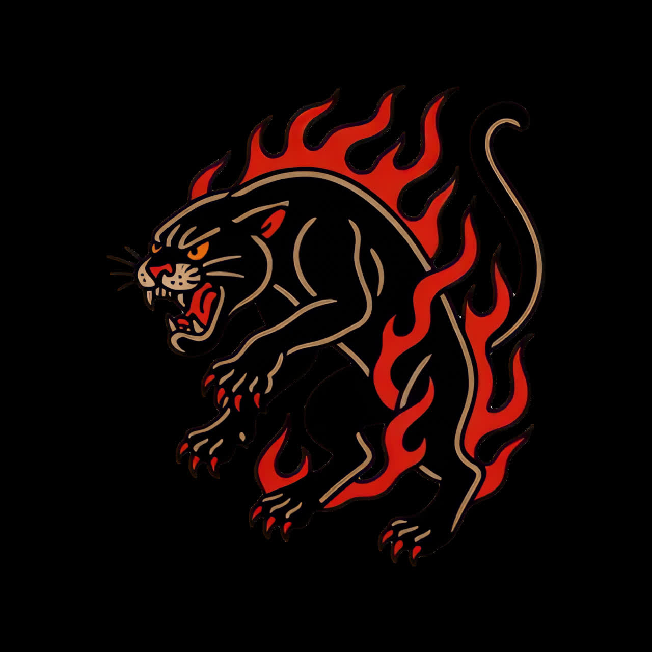 Fierce panther engulfed flames animation isolated asset, transparent 4K video, alpha channel, ProRes