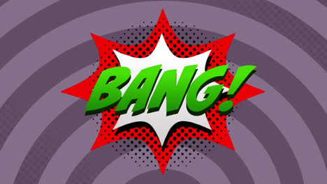 animation of bang text over vintage speech bubble and stripes