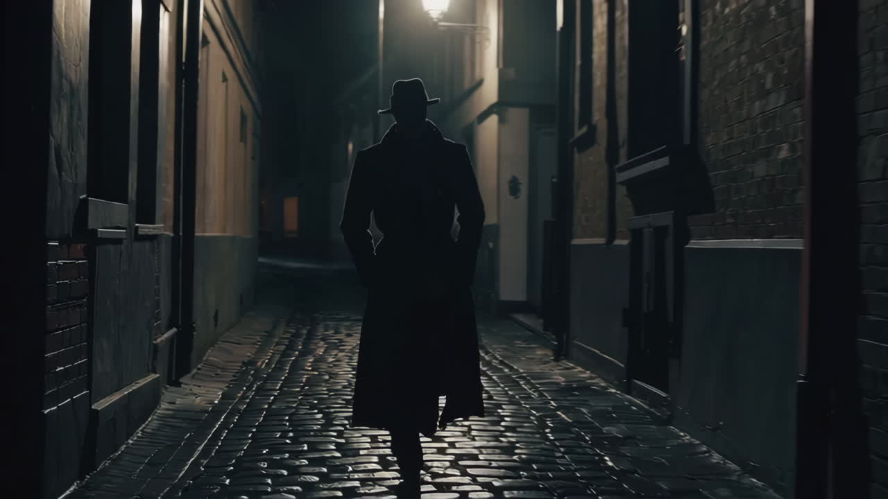 Mysterious Figure in a Dark Alley at Night