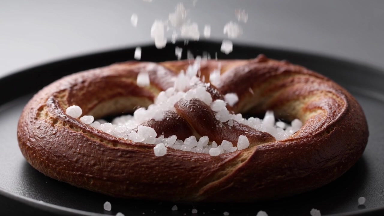 Sale grosso cosparso su un pretzel appena sfornato