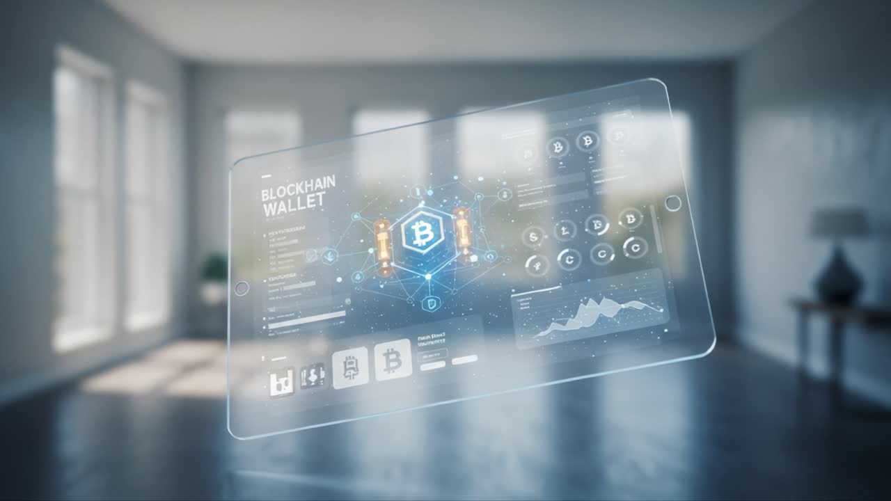 Futuristic Digital Interface Showcasing Blockchain Wallet Features and ...