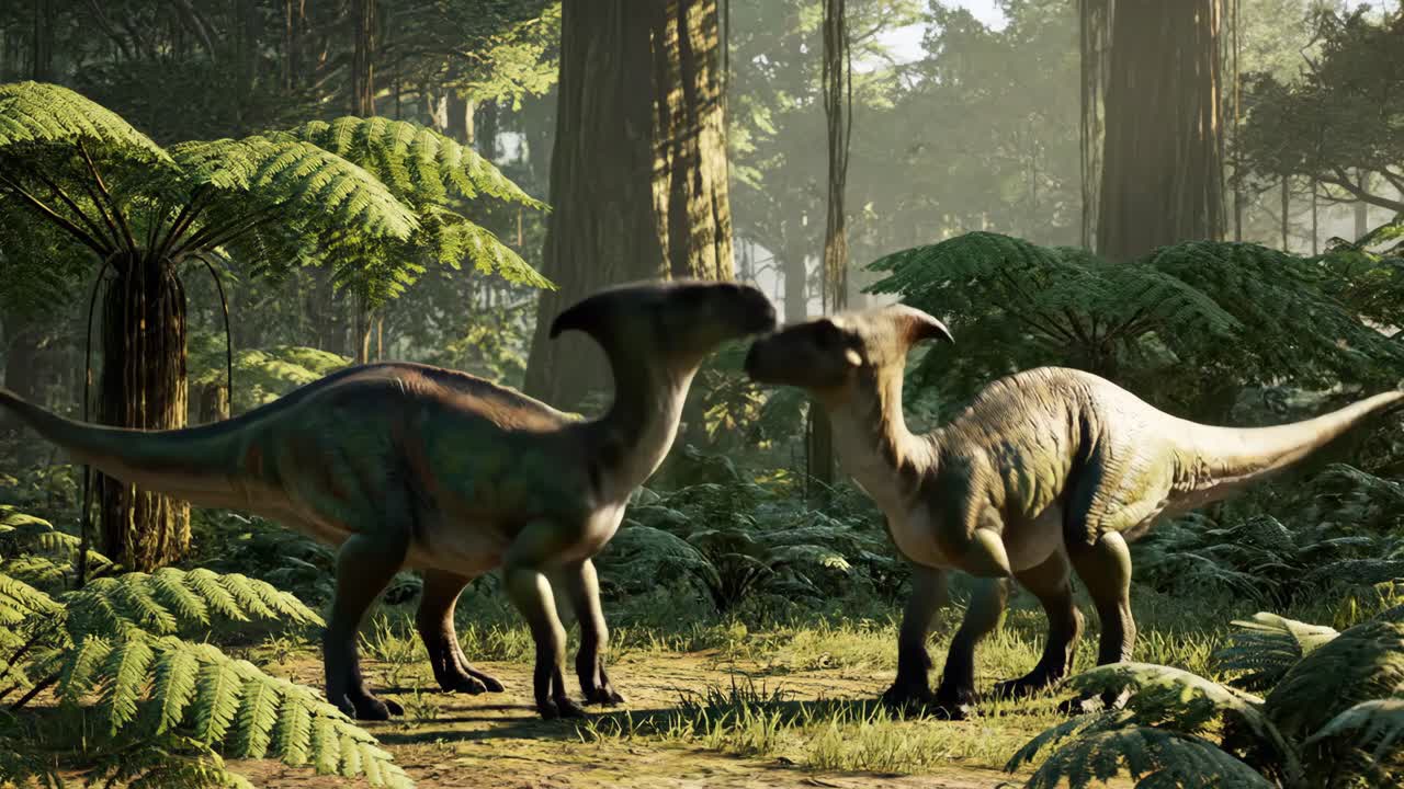Parasaurolophus Dinosaurs in a Lush Forest
