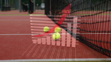 tennis balls on court with data chart animation overlaying scene