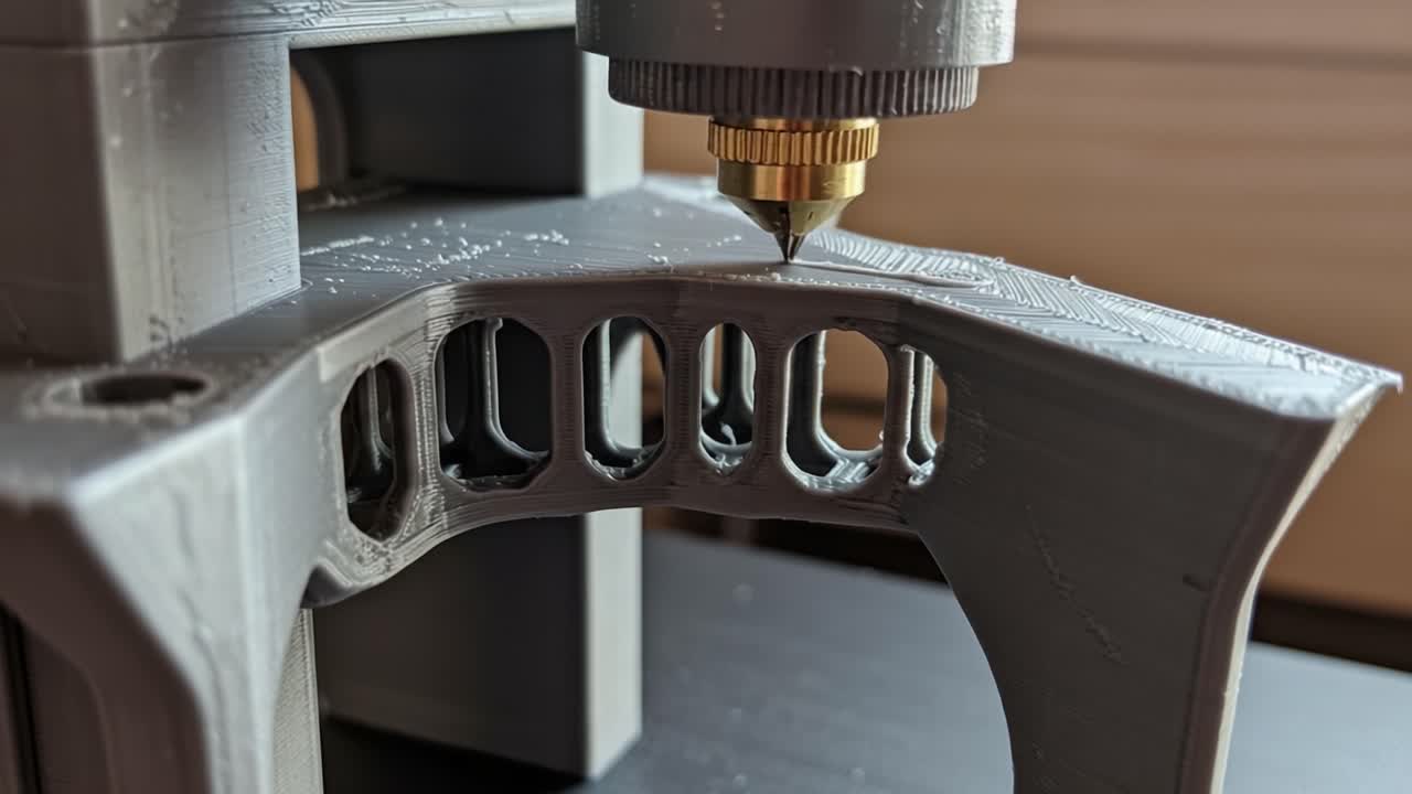 Close-Up of Precision 3D Printing Process Demonstrating Layering Techniques and Detail in Additive Manufacturing