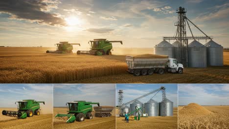 harvesting efficiency: high-performance machinery in action on a golden wheat field, showcasing agricultural progress and sustainable food production methods