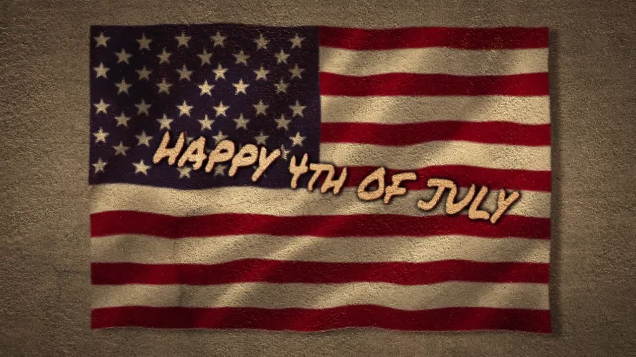 Composition of happy 4th of july text over waving american flag