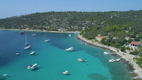 stunning aerial view of the blue lagoon in the adriatic sea close to trogir and split, croatia